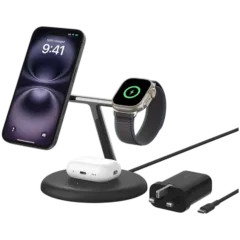BELKIN PRO 3in1 Qi2 15w Magnetic Adjustable Charging Stand, Black