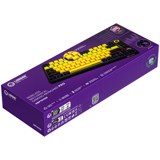 LORGAR KBP7075W, Wireless 75% Mechanical Gaming Keyboard Pro, Black/yellow, EN layout — image 9