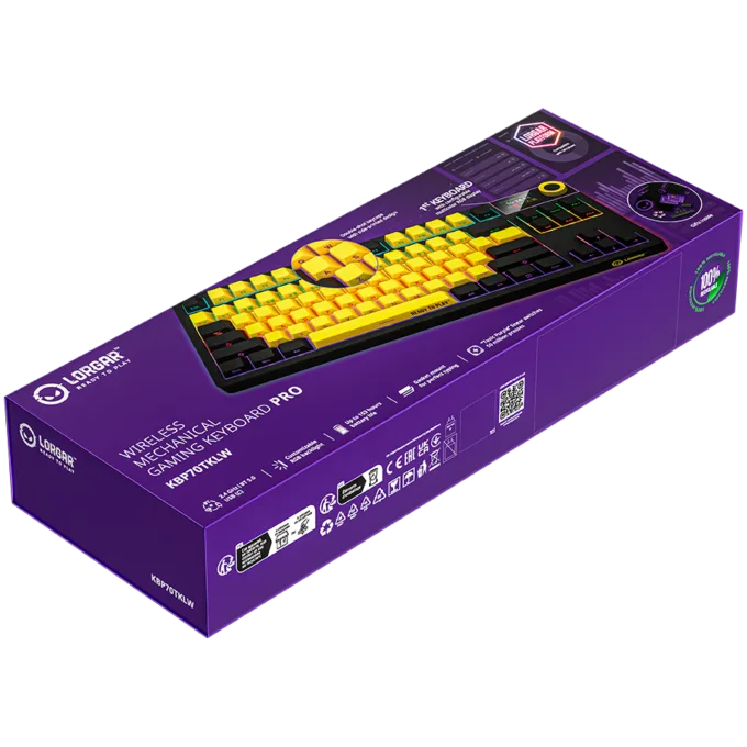 LORGAR KBP70TKLW, Wireless TKL Mechanical Gaming Keyboard Pro, Black/yellow, EN layout — image 9