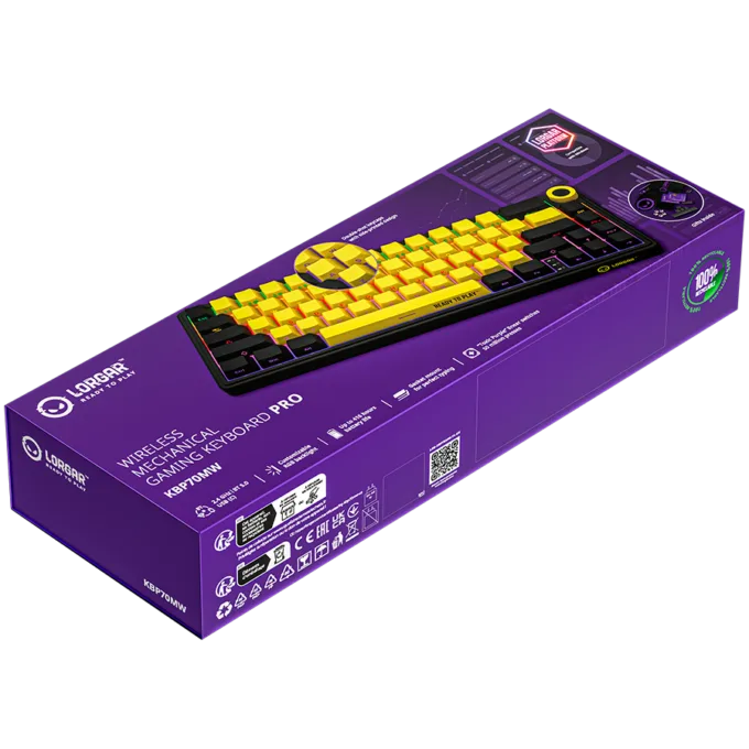 LORGAR KBP70MW, Wireless 65% Mechanical Gaming Keyboard Pro, Black/yellow, EN layout — image 10
