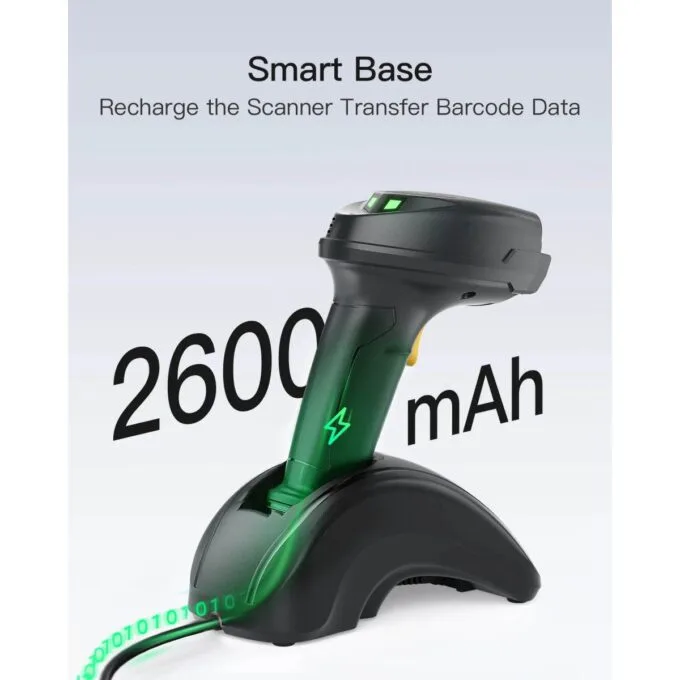 Inatech Barcode Scanner CMOS 1D/2D Wireless 2.4GHz/Bluetooth USB-A 2600mAh Smart Charging Base BCST-560B Dark Gray — image 2