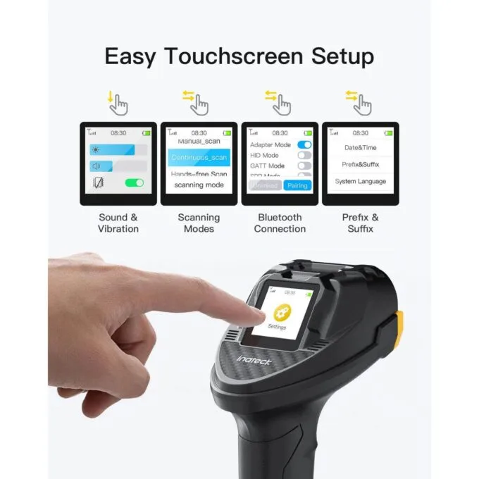 Inatech Barcode Scanner CMOS+CCD 1D/2D Wireless 2.4GHz/Bluetooth USB-A 2600mAh Display Screen Smart Charging Base N6001 Black — image 2