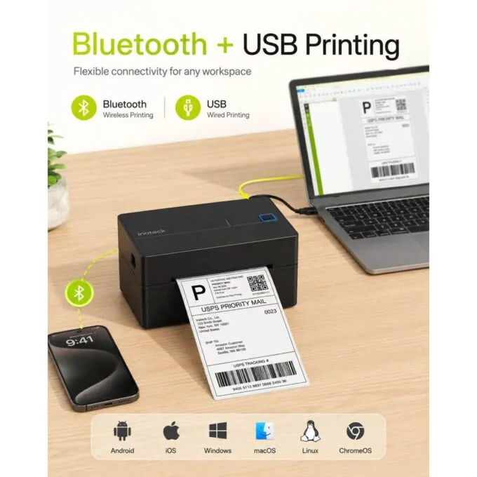 Inatech Label Barcode Printer Thermal Bluetooth & USB PR40 Black — image 2