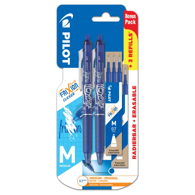 PILOT BLISTER 2 FRIXION CLICKER TATTOO - MEDIUM - 0.7 BLUE - 6 REFILLS SET — image 1