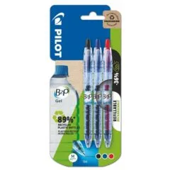 PILOT CARDBOARD BLISTER B2P GEL X 3 BLACK BLUE RED