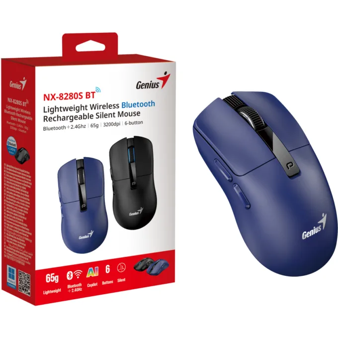 Genius Mouse Wireless+BT Rechargeable & Lightweight 3200dpi NX-8280S Blue — image 6