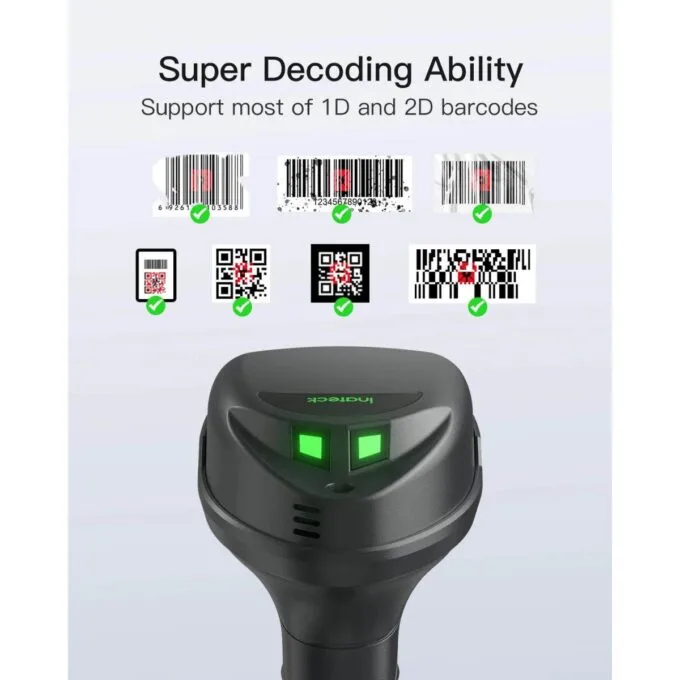 Inatech Barcode Scanner CMOS 1D/2D Wireless 2.4GHz/Bluetooth USB-A 2600mAh Smart Charging Base BCST-560B Dark Gray — image 3