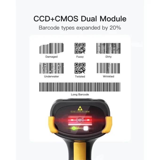 Inatech Barcode Scanner CMOS+CCD 1D/2D Wireless 2.4GHz/Bluetooth USB-A 2600mAh Display Screen Smart Charging Base N6001 Black — image 3