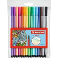 STABILO PEN 68 WALLET OF 15 PCS (10+5 NEON COLORS)
