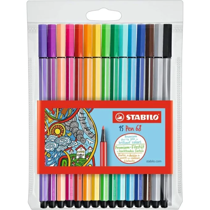 STABILO PEN 68 WALLET OF 15 PCS (10+5 NEON COLORS) — image 1