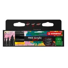 STABILO FREE ACRYLIC BLACK MARKERS MIX ARTY WALLET OF 3 PCS