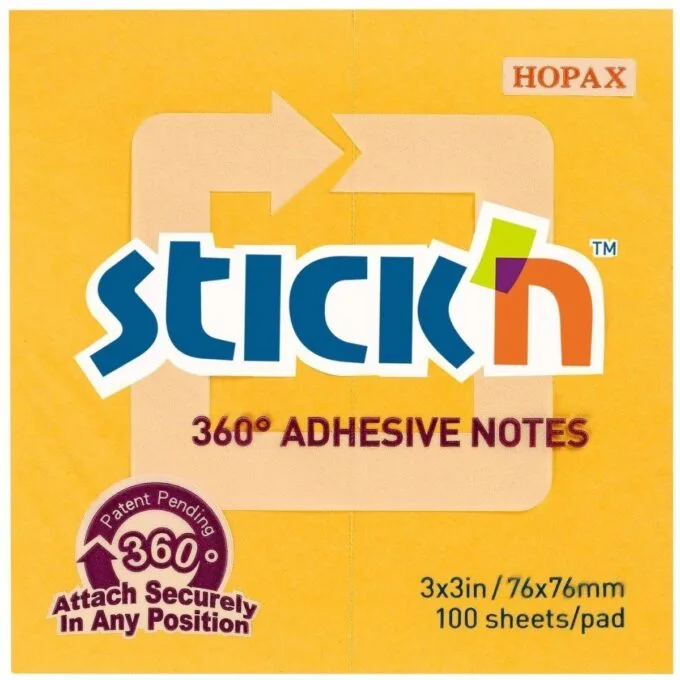 STICK N 360 ADHESIVE NOTE, 76X76MM 100 SHEETS PAD GOLD — image 1