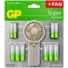 GP AA SUPER ALKALINE BATTERIES 12 PCS AA / 12 PCS AAA + FREE FAN - BLISTER