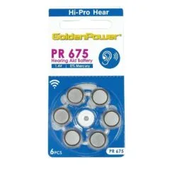 6PC/CARD GOLDEN POWER 1.4V HEARING AID ZINC AIR A675 PR675