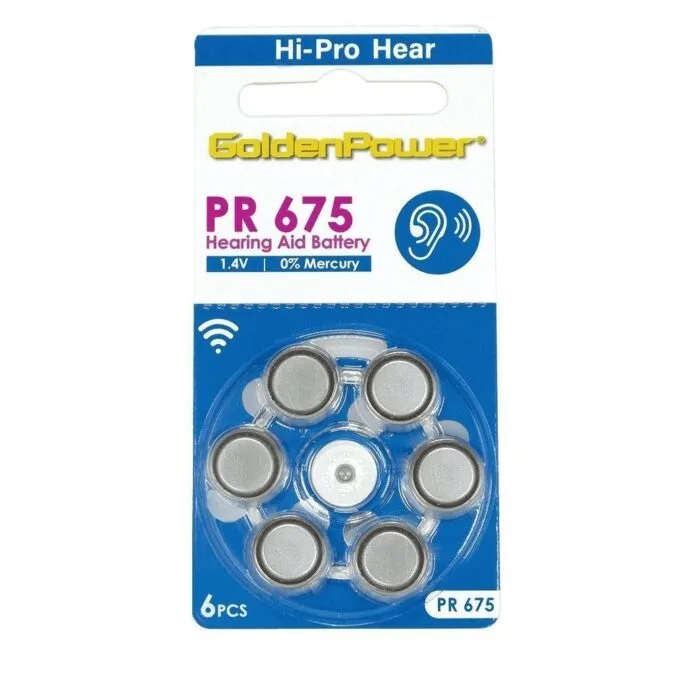 6PC/CARD GOLDEN POWER 1.4V HEARING AID ZINC AIR A675 PR675 — image 1