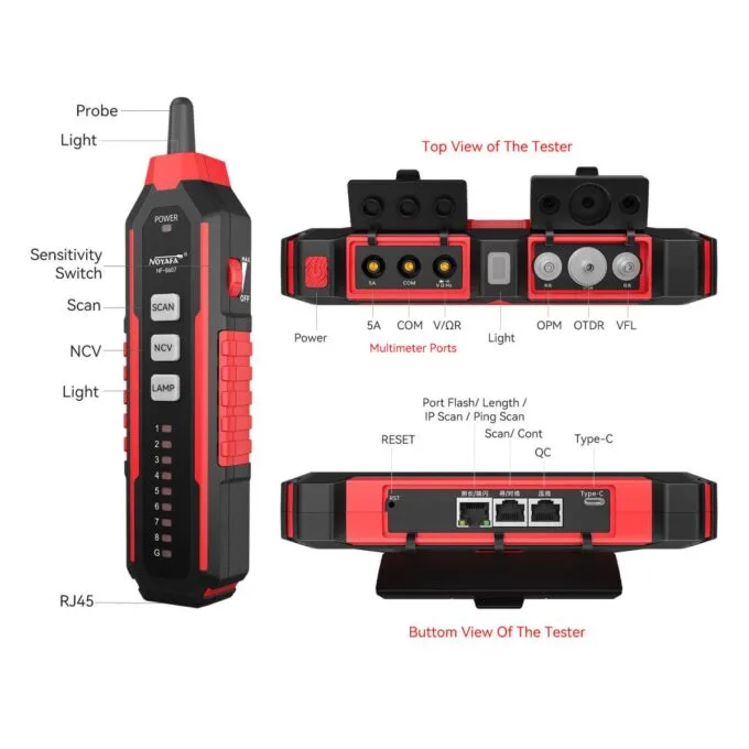 Noyafa Fiber & Network Tester with 150km OTDR, Full-protocol Network Analysis, PoE Testing, Ethernet Cable Verification, Multimeter NF-8607 — image 4