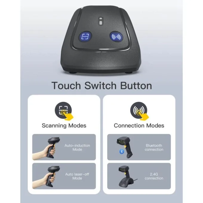 Inatech Barcode Scanner CMOS 1D/2D Wireless 2.4GHz/Bluetooth USB-A 2600mAh Smart Charging Base BCST-560B Dark Gray — image 4