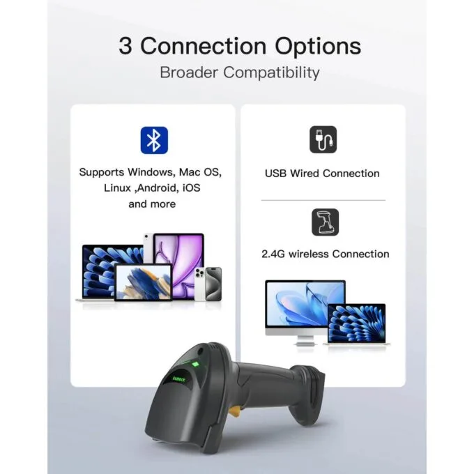 Inatech Barcode Scanner CMOS 1D/2D Wireless 2.4GHz/Bluetooth USB-A 2600mAh Smart Charging Base BCST-560B Dark Gray — image 5
