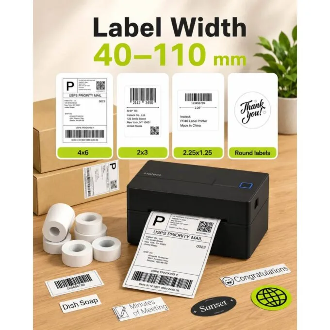Inatech Label Barcode Printer Thermal Bluetooth & USB PR40 Black — image 5