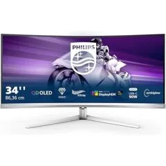Philips Evnia 34M2C8600 - 34-inch Curved QD-OLED Gaming Monitor 3440x1440 175Hz 0.03ms 1800R G-SYNC FreeSync Premium Pro USB-C 90W Speakers USB Hub Ambiglow White
