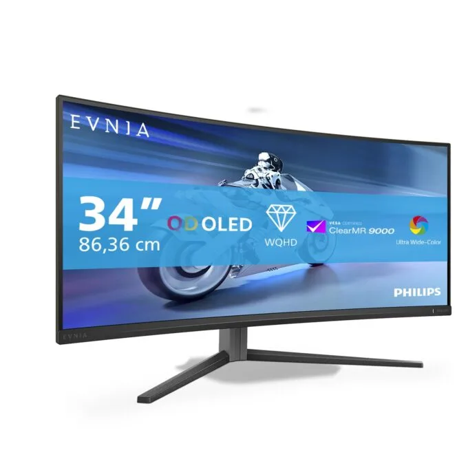 Philips Evnia 34M2C8600 - 34-inch Curved QD-OLED Gaming Monitor, WQHD 3440x1440, 175Hz, 0.03ms, FreeSync Premium Pro, G-SYNC Compatible, USB-C 90W, Speakers, Height/Swivel/Tilt — image 2
