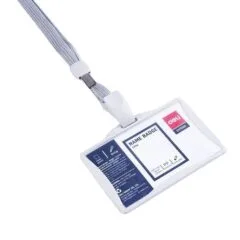 DELI NAME BADGE & LANYARD 85X53MM HORIZONTAL GREY