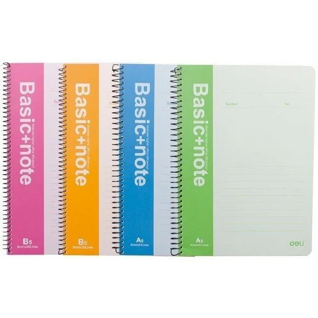 DELI SPIRAL SOFT COVER RULED NOTEBOOK A5/60P-LINE - ASSORTED COLOURS — image 1