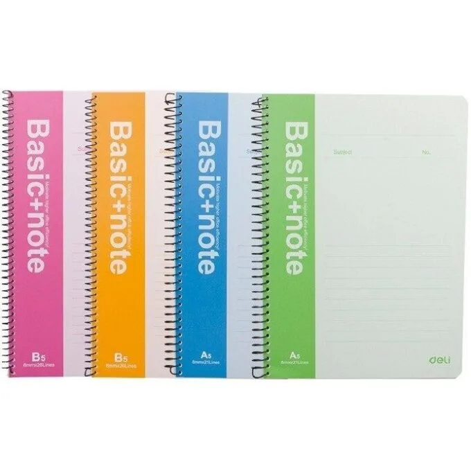 DELI SPIRAL SOFT COVER RULED NOTEBOOK A4/100P- LINE - ASSORTED COLOURS — image 1