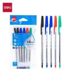 DELI BALL POINT PENS 1.0MM ASSORTED 6 PCS 2B/2L/R/G INK BLISTER