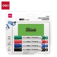 DELI WHITEBOARD MARKERS SET - BOARD ERASER + B/L/R/G MARKERS BLISTER