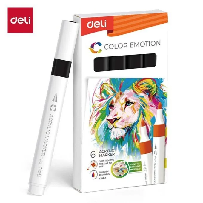 DELI ACRYLIC MARKER BLACK 6 PCS BOX (COLOUR CODE 10) — image 1