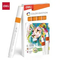 DELI ACRYLIC MARKER ORANGE 6 PCS BOX (COLOUR CODE 23)