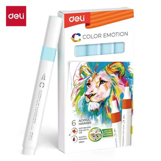 DELI ACRYLIC MARKER LIGHT BLUE 6 PCS BOX (COLOUR CODE 148) — image 1