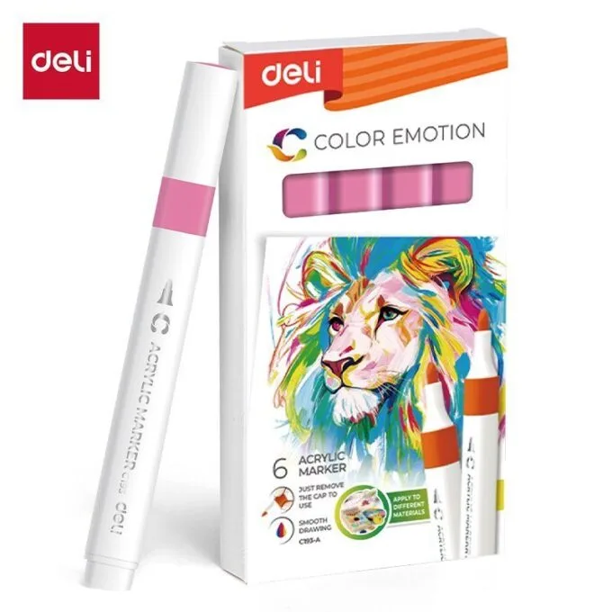 DELI ACRYLIC MARKER PINK 6 PCS BOX (COLOUR CODE 25) — image 1
