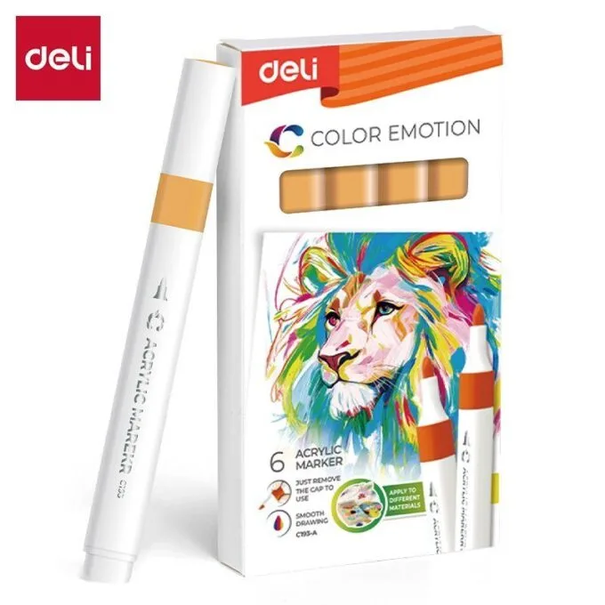 DELI ACRYLIC MARKER SUN ORANGE 6 PCS BOX (COLOUR CODE 57) — image 1