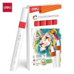 DELI ACRYLIC MARKER RED 6 PCS BOX (COLOUR CODE 36)