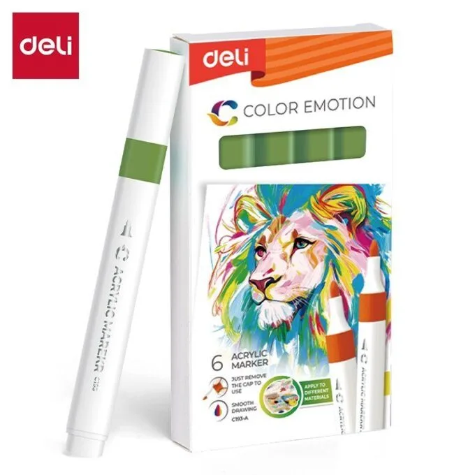 DELI ACRYLIC MARKER MOSS GREEN 6 PCS BOX (COLOUR CODE 154) — image 1