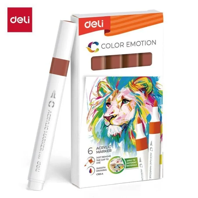 DELI ACRYLIC MARKER BROWN 6 PCS BOX (COLOUR CODE 38) — image 1
