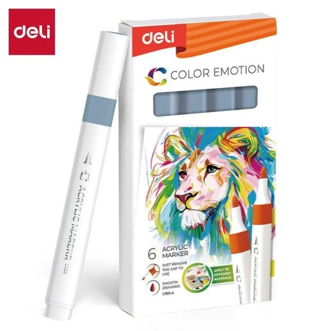 DELI ACRYLIC MARKER DARK GREY 6 PCS BOX (COLOUR CODE 153) — image 1