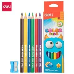 DELI JUMBO COLOUR TRIANGULAR PENCIL BOX 6 PCS