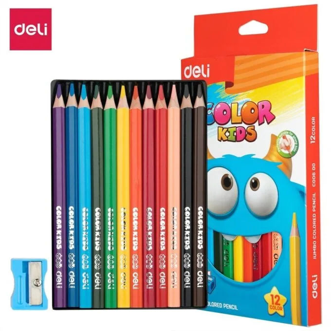 DELI JUMBO COLOUR TRIANGULAR PENCIL BOX 12 PCS — image 1