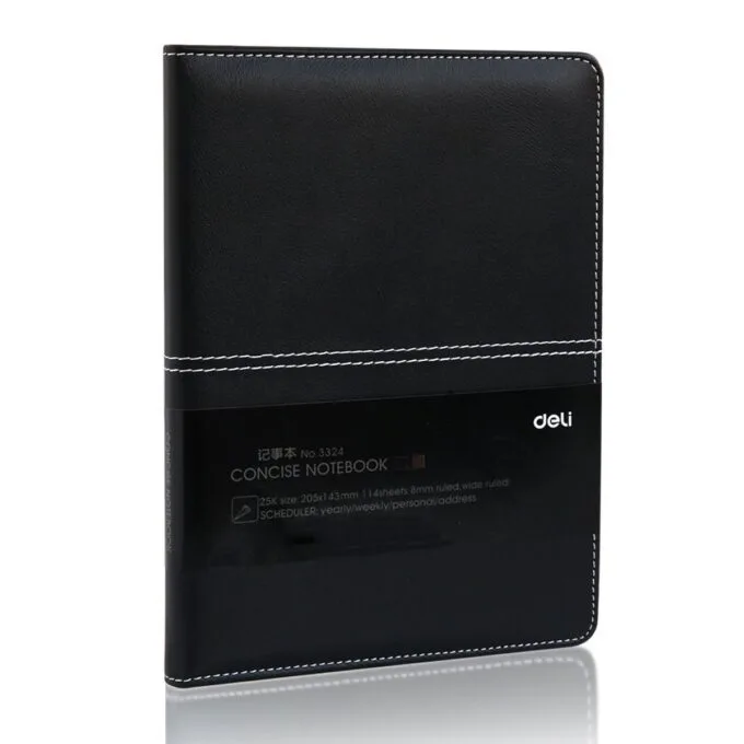 DELI LEATHER COVER RULED NOTEBOOK 25K 112 SHEETS - BLACK — image 1