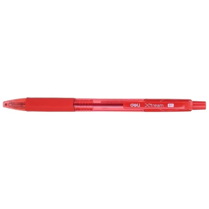 DELI BALL POINT PEN RETRACTABLE LOW VISCOSITY INK SOFT GRIP 0.7MM RED — image 1