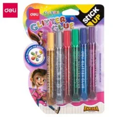DELI 6 CLASSIC COLOURS GLITTER GLUE 12ML ASSORTED