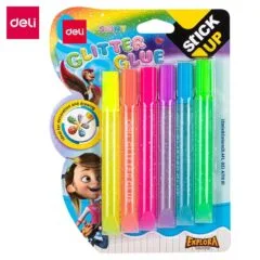 DELI 6 SHINY COLOURS GLITTER GLUE 12ML ASSORTED