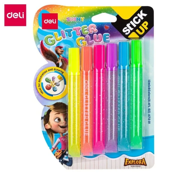 DELI 6 SHINY COLOURS GLITTER GLUE 12ML ASSORTED — image 1