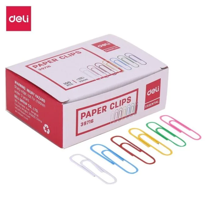 DELI COLOURED PAPER CLIPS 33MM 100 PCS PER BOX — image 1