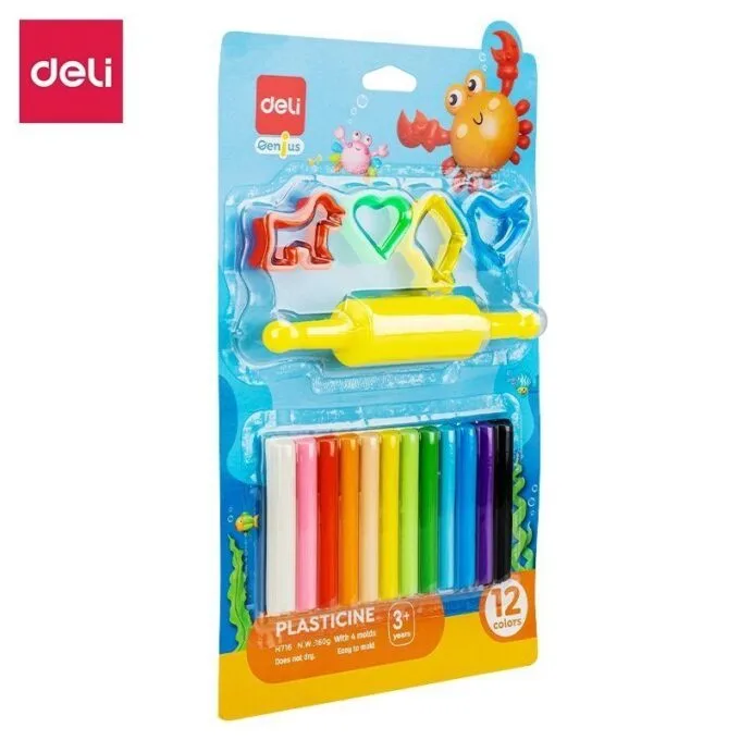 DELI GENIUS PLASTICINE 12C WITH 1 ROLLER 4 MOLDS — image 1