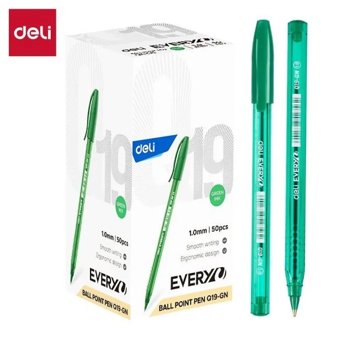 DELI BALL POINT PEN 1.0MM GREEN (PACK OF 50 PENS) — image 1