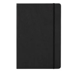 DELI LEATHER COVER RULED NOTEBOOK A5 96 SHEETS - BLACK